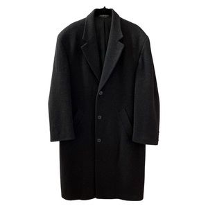 Mens cashmere blend coat, black/dark grey with light grey collar lining. Size S.